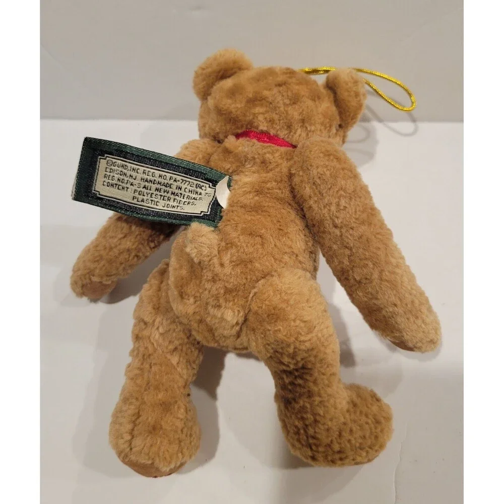 Macy's New York By Gund Jointed Teddy Bear 7” New Red Ribbon Ornament Hanger